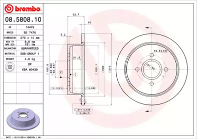 Тормозной диск (BREMBO: 08.5808.10)