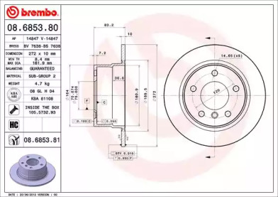 Тормозной диск (BREMBO: 08.6853.80)