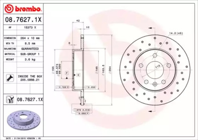 Тормозной диск (BREMBO: 08.7627.1X)