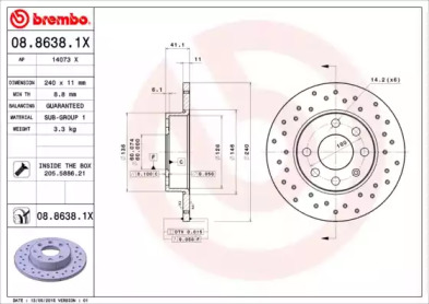 Тормозной диск (BREMBO: 08.8638.1X)