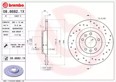 Тормозной диск (BREMBO: 08.8682.1X)