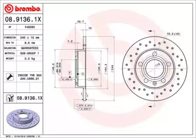 Тормозной диск (BREMBO: 08.9136.1X)