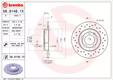 Тормозной диск (BREMBO: 08.9148.1X)