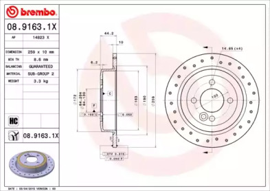 Тормозной диск (BREMBO: 08.9163.1X)