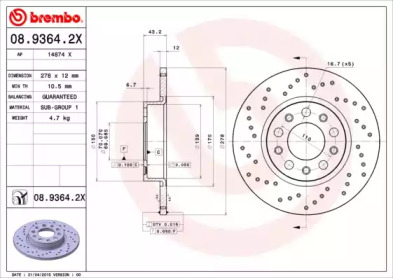 Тормозной диск (BREMBO: 08.9364.2X)