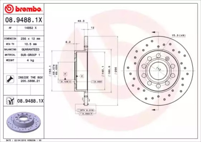 Тормозной диск (BREMBO: 08.9488.1X)