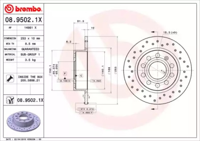 Тормозной диск (BREMBO: 08.9502.1X)