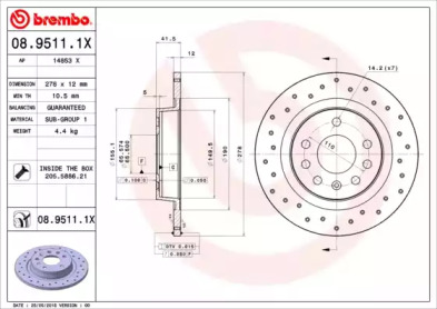 Тормозной диск (BREMBO: 08.9511.1X)