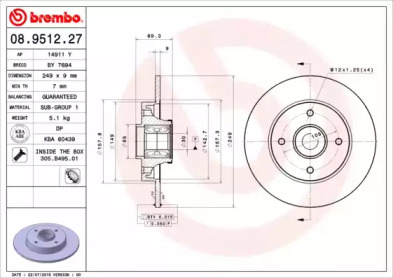 Тормозной диск (BREMBO: 08.9512.27)