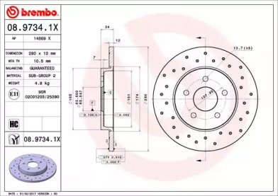 Тормозной диск (BREMBO: 08.9734.1X)