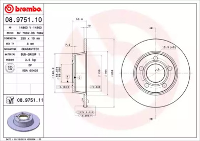 Тормозной диск (BREMBO: 08.9751.10)