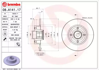 Тормозной диск (BREMBO: 08.A141.17)