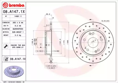 Тормозной диск (BREMBO: 08.A147.1X)