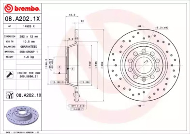 Тормозной диск (BREMBO: 08.A202.1X)