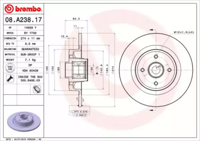 Тормозной диск (BREMBO: 08.A238.17)