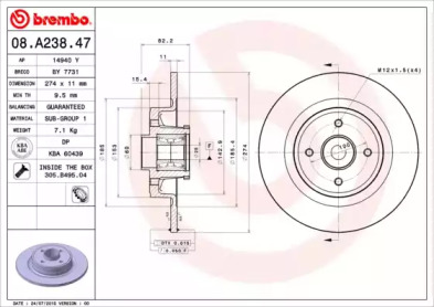 Тормозной диск (BREMBO: 08.A238.47)