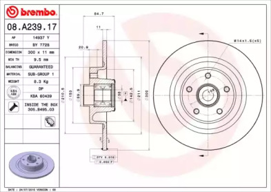 Тормозной диск (BREMBO: 08.A239.17)