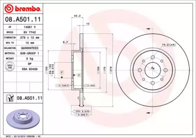 Тормозной диск (BREMBO: 08.A501.11)