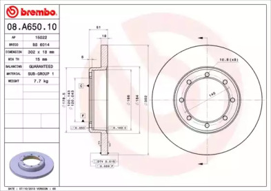 Тормозной диск (BREMBO: 08.A650.10)