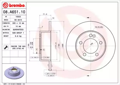 Тормозной диск (BREMBO: 08.A651.10)