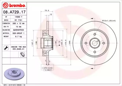 Тормозной диск (BREMBO: 08.A729.17)