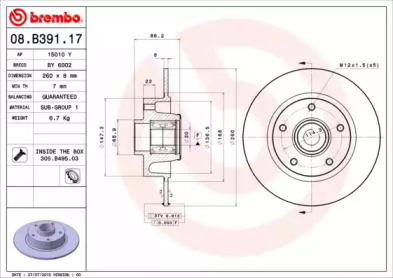 Тормозной диск (BREMBO: 08.B391.17)