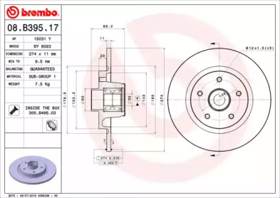 Тормозной диск (BREMBO: 08.B395.17)