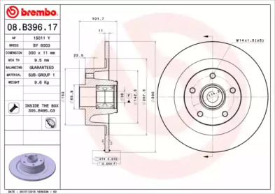 Тормозной диск (BREMBO: 08.B396.17)