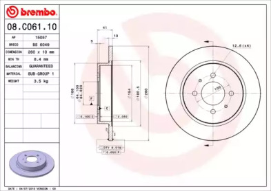 Тормозной диск (BREMBO: 08.C061.10)