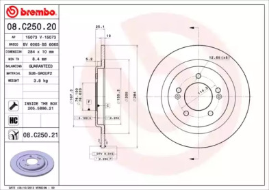 Тормозной диск (BREMBO: 08.C250.20)