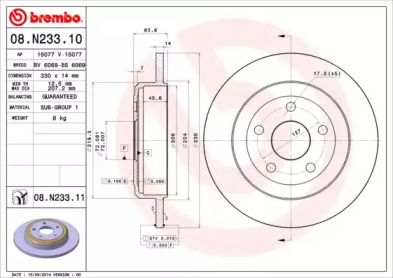 Тормозной диск (BREMBO: 08.N233.11)