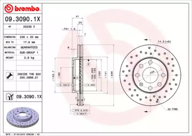 Тормозной диск (BREMBO: 09.3090.1X)