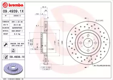 Тормозной диск (BREMBO: 09.4939.1X)