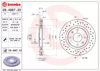 Тормозной диск (BREMBO: 09.4987.2X)