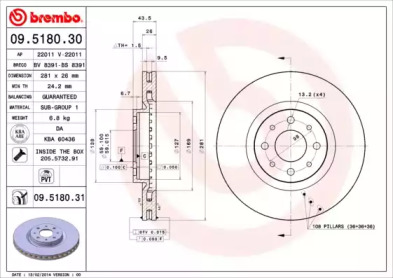 Тормозной диск (BREMBO: 09.5180.30)