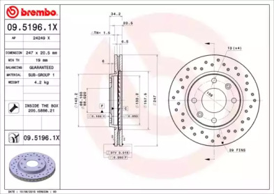 Тормозной диск (BREMBO: 09.5196.1X)