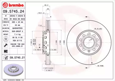 Тормозной диск (BREMBO: 09.5745.24)