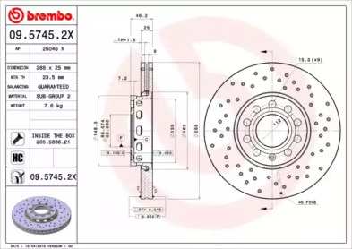 Тормозной диск (BREMBO: 09.5745.2X)