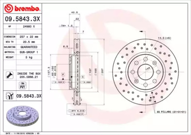 Тормозной диск (BREMBO: 09.5843.3X)