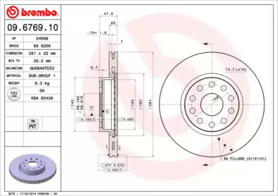 Тормозной диск (BREMBO: 09.6769.10)