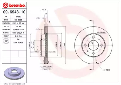 Тормозной диск (BREMBO: 09.6943.10)