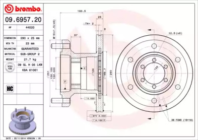 Тормозной диск (BREMBO: 09.6957.20)