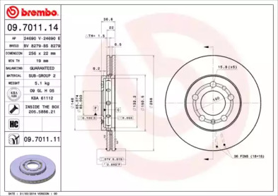 Тормозной диск (BREMBO: 09.7011.14)