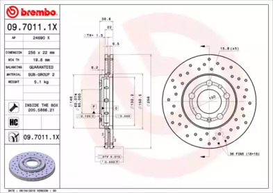 Тормозной диск (BREMBO: 09.7011.1X)