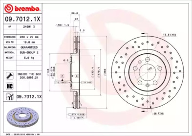 Тормозной диск (BREMBO: 09.7012.1X)