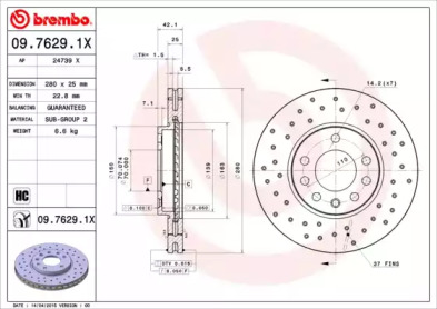 Тормозной диск (BREMBO: 09.7629.1X)