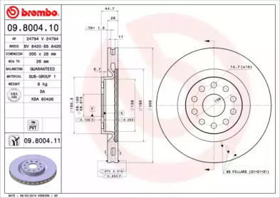 Тормозной диск (BREMBO: 09.8004.10)