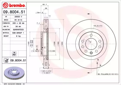 Тормозной диск (BREMBO: 09.8004.51)