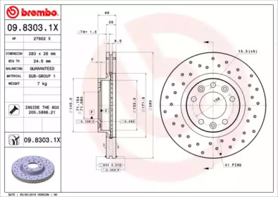 Тормозной диск (BREMBO: 09.8303.1X)