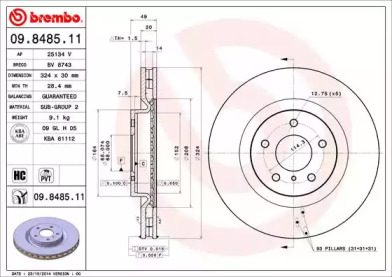 Тормозной диск (BREMBO: 09.8485.11)